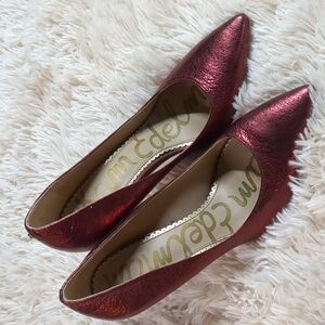 SAM EDELMAN "HAZEL" METALLIC RUST RED LEATHER POINTED STILETTOS HEELS Size 7.5M